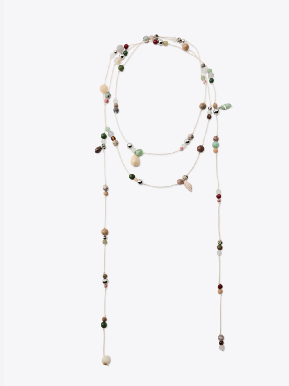 Zara Multicolor Beaded Layered Necklace in Green, Red, Brown, Cream